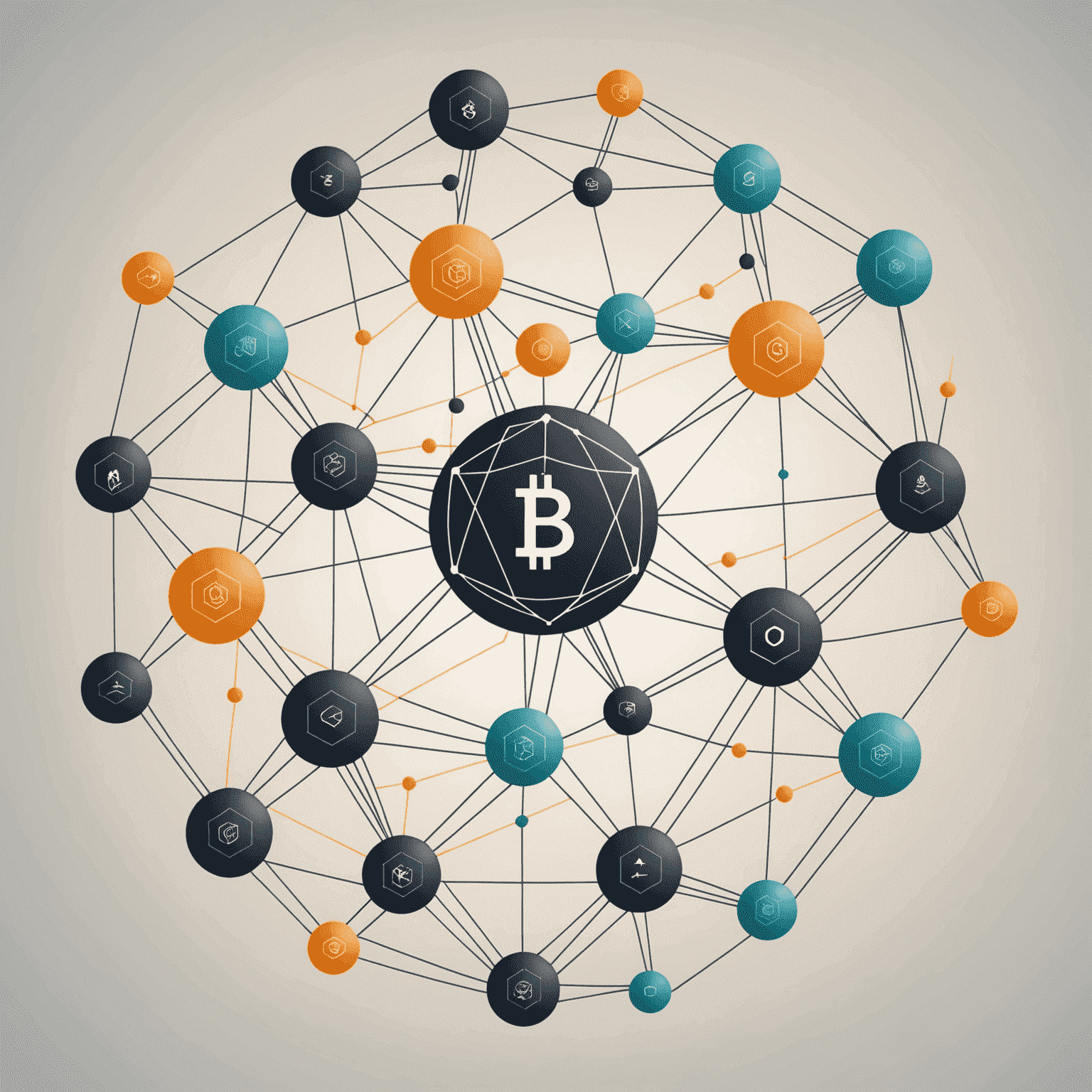 Abstract representation of blockchain and decentralized identity systems with interconnected nodes